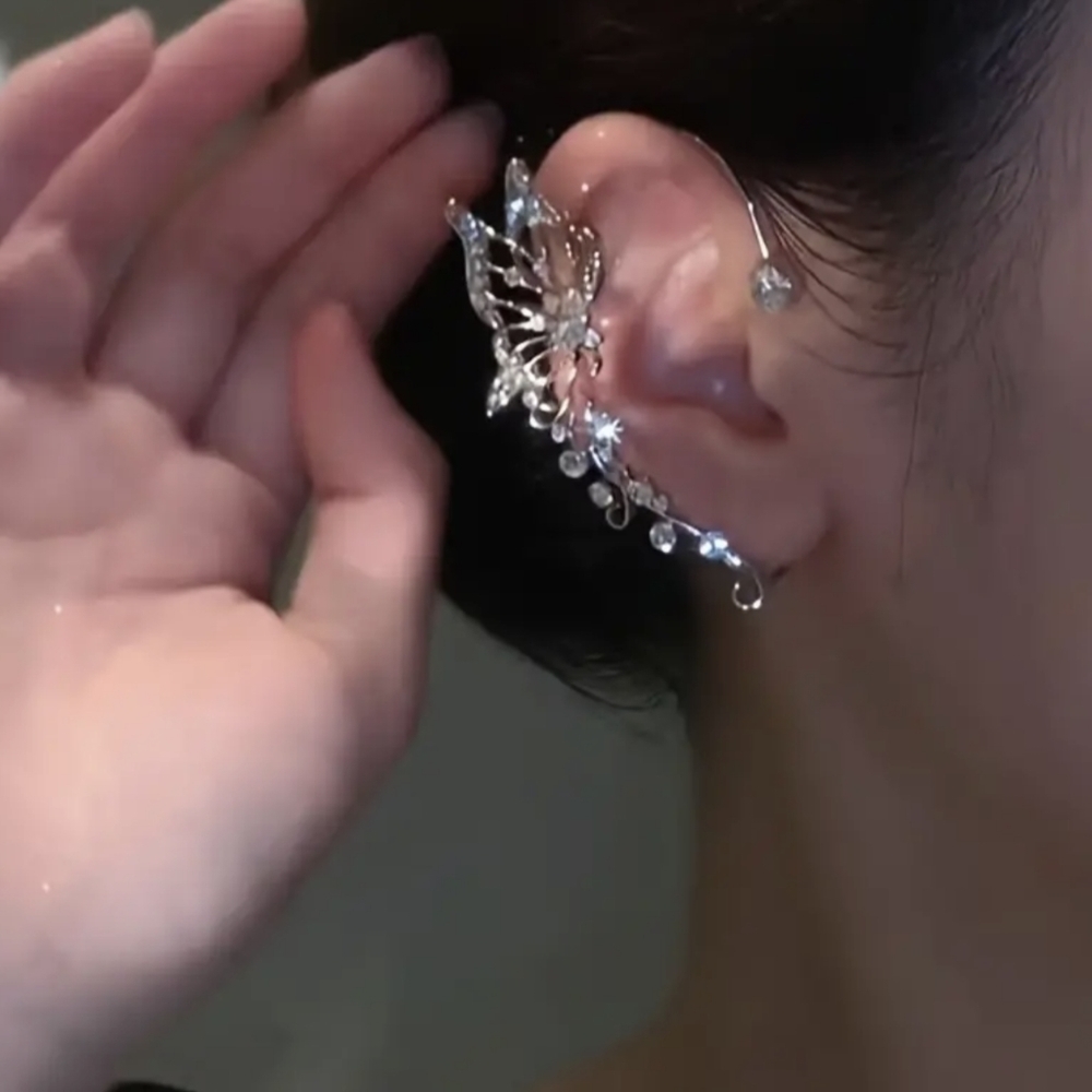 New Butterfly Ear Cuff Rhinestone Wrap Earring No Piercing Statement, T2MIS